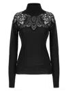 Ermanno Scervino Sheer Turtleneck Lace Sweater With Long Sleeves In Black