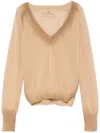 Ermanno Scervino Long Sleeve V-neck Sweater In Brown