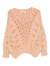 Ermanno Scervino Long Sleeve V-neck Sweater In Sand