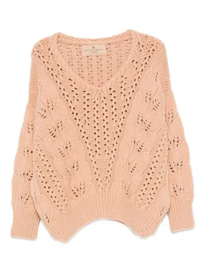 Ermanno Scervino Long Sleeve V-neck Sweater In Sand