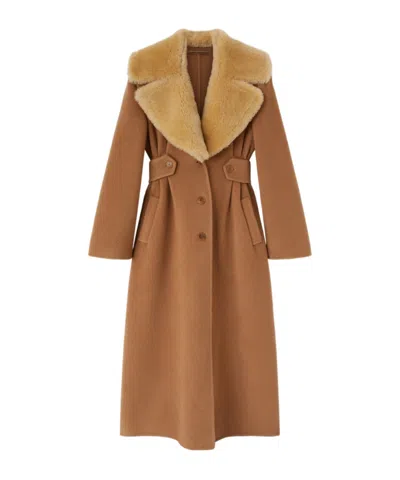 Ermanno Scervino Long-sleeved Coat In Brown