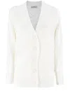 Ermanno Scervino Long-sleeved Cotton Knit Cardigan With Rose Pattern In White
