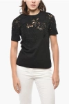 Ermanno Scervino Long-sleeved Cotton T-shirt With Lace Patches In Black