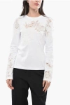 Ermanno Scervino Long-sleeved Cotton T-shirt With Lace Patches Grösse 40 In White