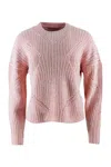 Ermanno Scervino Long-sleeved Crew Neck Sweater In Cotton With Crystals In Pink