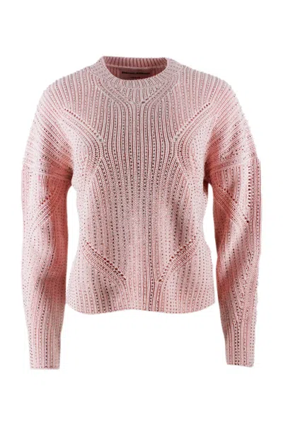 ERMANNO SCERVINO LONG-SLEEVED CREW NECK SWEATER IN COTTON WITH CRYSTALS
