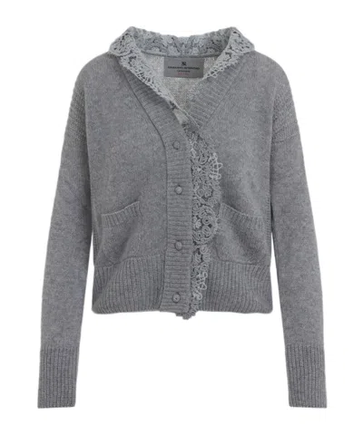 Ermanno Scervino Long-sleeved Knitted Cardigan In Gray