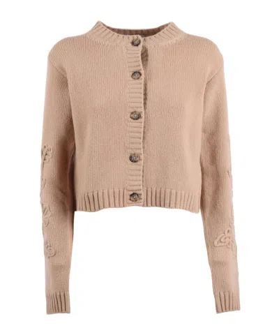 Ermanno Scervino Long-sleeved Knitted Cardigan In Brown