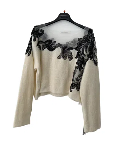 Ermanno Scervino Long-sleeved Lace Detail Sweater In Nude