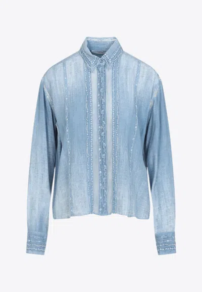 Ermanno Scervino Long-sleeved Lace Shirt In Blue