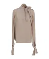 Ermanno Scervino High Neck Long Sleeve Bow Shirt In Brown