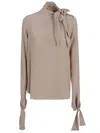 Ermanno Scervino High Neck Long Sleeve Bow Shirt In Neutral