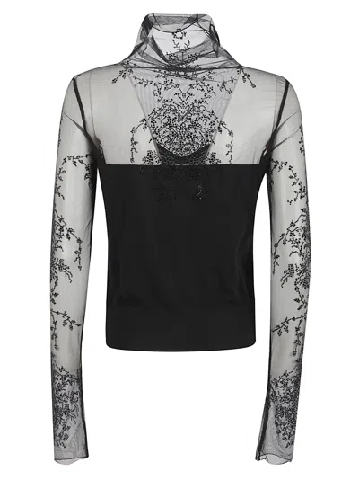 Ermanno Scervino High Neck Long Sleeve Knit Sweater In Black