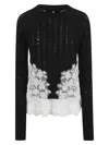 Ermanno Scervino Lace Trim Layered Knit Top Sheer In Black