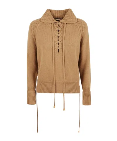 Ermanno Scervino Long-sleeved Sweater In Brown