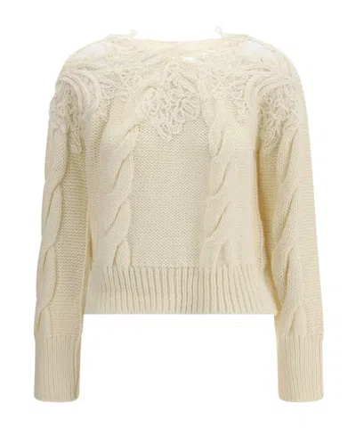 ERMANNO SCERVINO LACE-INSERT CABLE-KNIT SWEATER