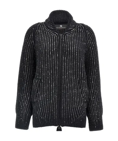 ERMANNO SCERVINO ERMANNO SCERVINO RHINESTONE EMBELLISHED ZIPPED KNIT CARDIGAN