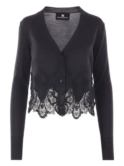 Ermanno Scervino Long-sleeves Scalloped-lace Cardigan In Black