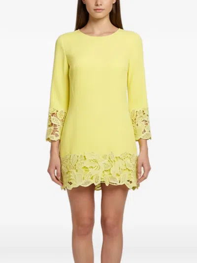 Pre-owned Ermanno Scervino Long-sleeve Lace-trim Mini Dress In Yellow