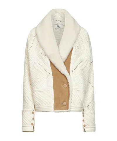 Ermanno Scervino Ivory Knit Wool Jacket With Suede Inserts In White