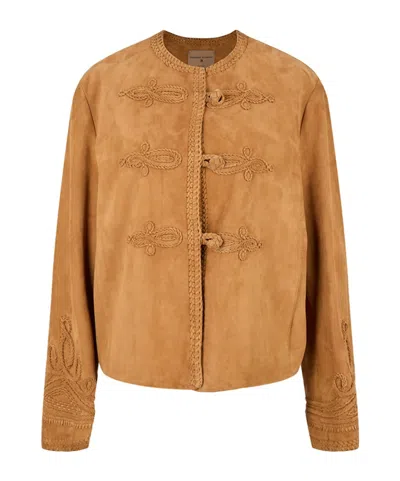 Ermanno Scervino Long-sleeved Leather Jacket In Brown