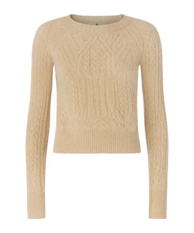Ermanno Scervino Long-sleeved Pure Cashmere Sweater With Cable-knit And Openwork Detailing In Nude