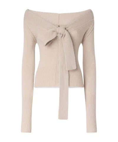Ermanno Scervino Pure Cashmere Cardigan With Front Bow Detail In Neutral
