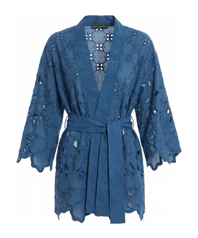 Ermanno Scervino Long-sleeved Tie-waist Cardigan In Blue