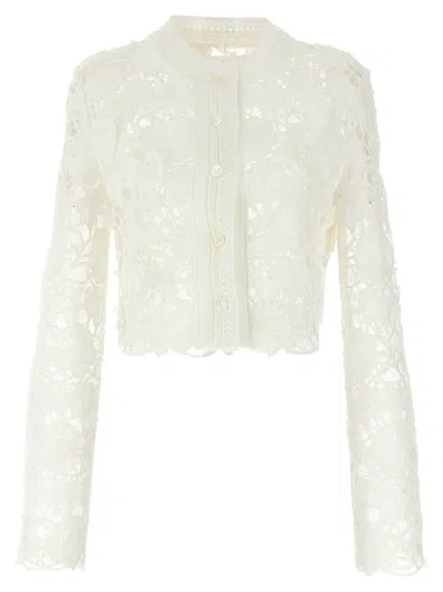 ERMANNO SCERVINO MACRAMÉ LACE AND TULLE CROPPED CARDIGAN