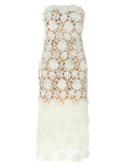 Ermanno Scervino Lace Overlay Strapless Midi Dress In Bianco