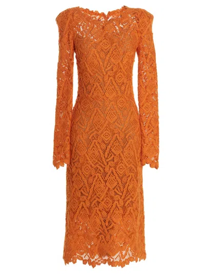 Ermanno Scervino Macramé Lace Dress In Orange