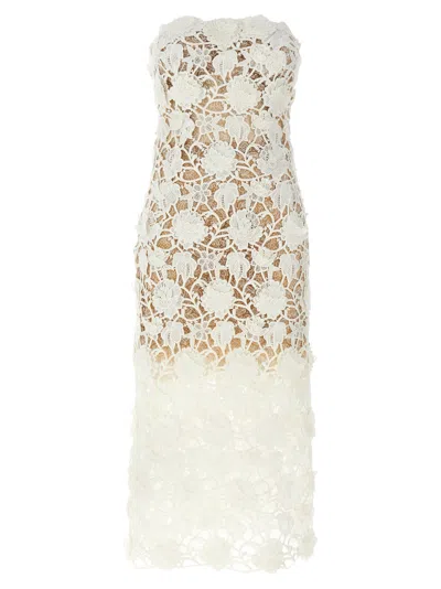 Ermanno Scervino Lace Overlay Strapless Midi Dress In Bianco