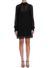 Ermanno Scervino Macrame Lace Long Sleeve Dress In Black In Black