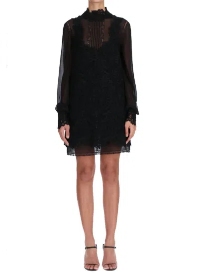 Ermanno Scervino Macrame Lace Long Sleeve Dress In Black
