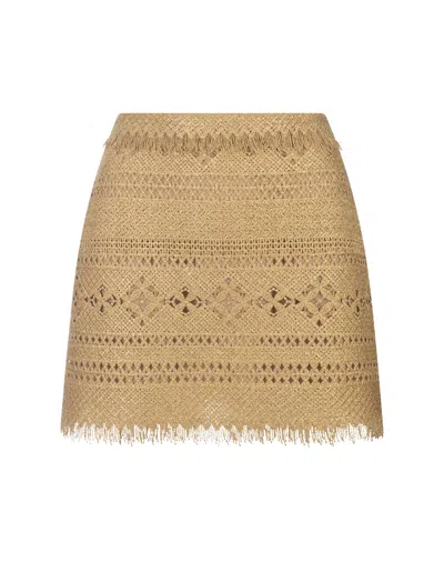 Ermanno Scervino Macramé Lace Mini Skirt In Brown