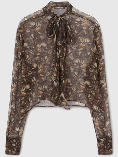 Ermanno Scervino Macramé Lace-print Silk Shirt In Brown