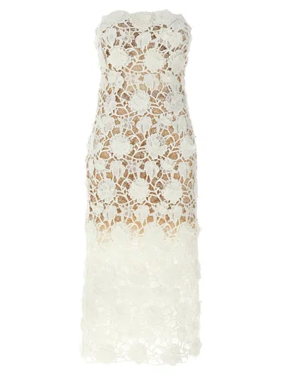 Ermanno Scervino Lace Overlay Strapless Midi Dress In Bianco