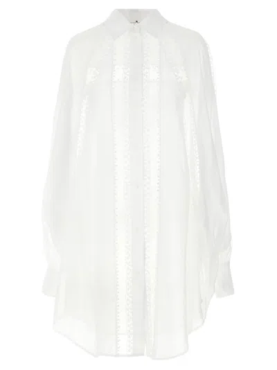 Ermanno Scervino Collared Embroidered Longline Sheer Shirt In White