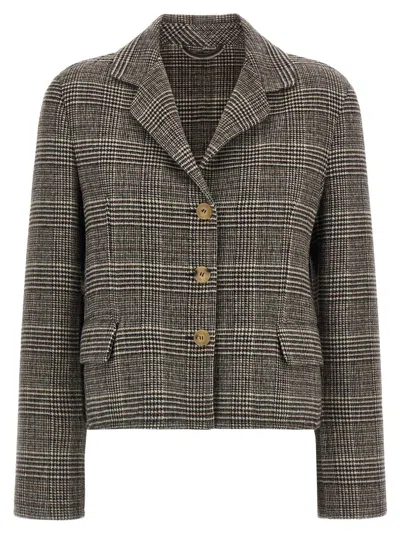 Ermanno Scervino Macro-check Virgin Wool Blazer In Grey