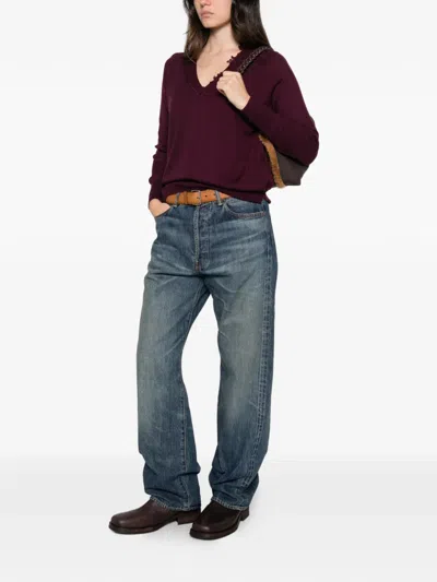 Ermanno Scervino Maglia Lace-trimmed V-neck Sweater In Brown