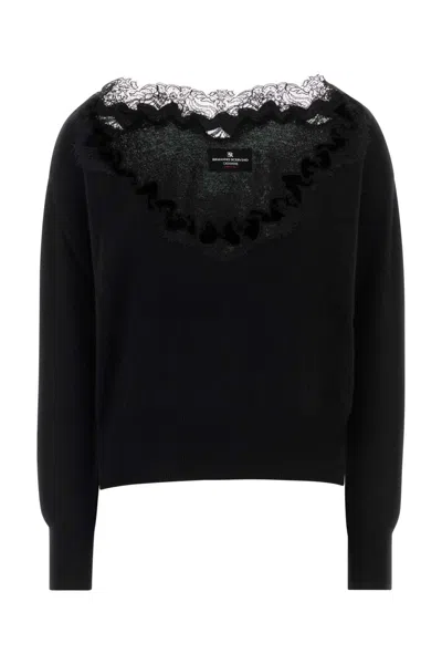 Ermanno Scervino Lace-trim V-neck Knitted Sweater In Black