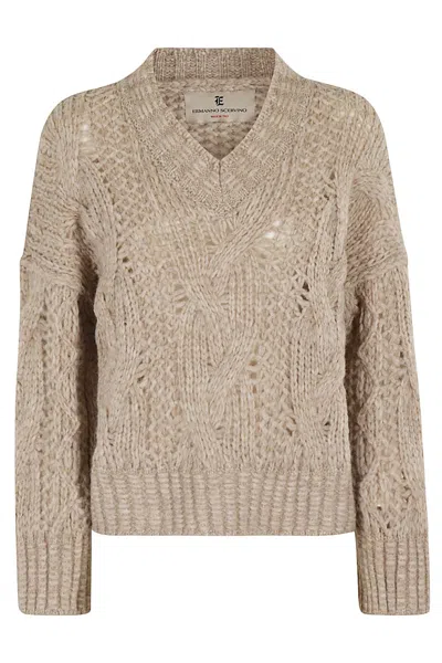 Ermanno Scervino Maglia Scollo V Manica Lunga In Beige