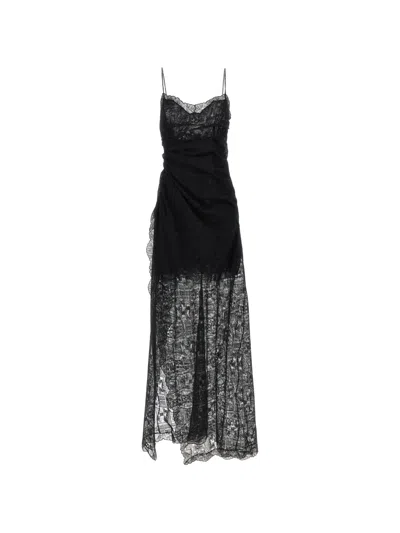 Ermanno Scervino Lace Maxi Dress Spaghetti Straps Ruched Overlay In Black