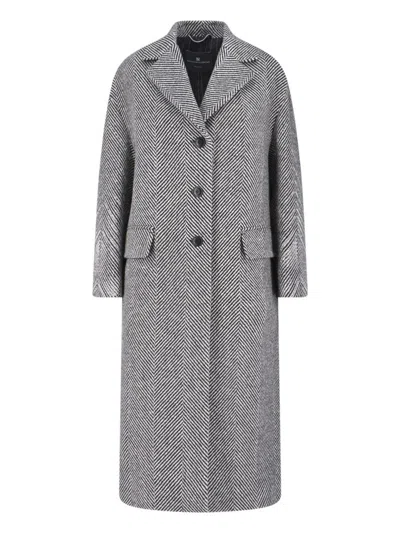 ERMANNO SCERVINO MAXI COAT WITH HOUNDSTOOTH PATTERN - BLACK