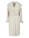 Ermanno Scervino Single-breasted Midi Tailored Coat With Belt And Collar In Real Sheepskin Fur In White