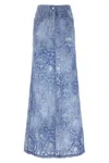 Ermanno Scervino Long Denim Skirt With Floral Pattern And Back Pocket