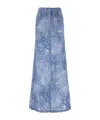 Ermanno Scervino Long Denim Skirt With Floral Pattern And Back Pocket In Blue