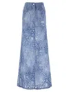 Ermanno Scervino Long Denim Skirt With Floral Pattern And Back Pocket In Light Blue