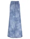 Ermanno Scervino Long Denim Skirt With Floral Pattern And Back Pocket