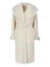 Ermanno Scervino Single-breasted Midi Tailored Coat With Belt And Collar In Real Sheepskin Fur In White